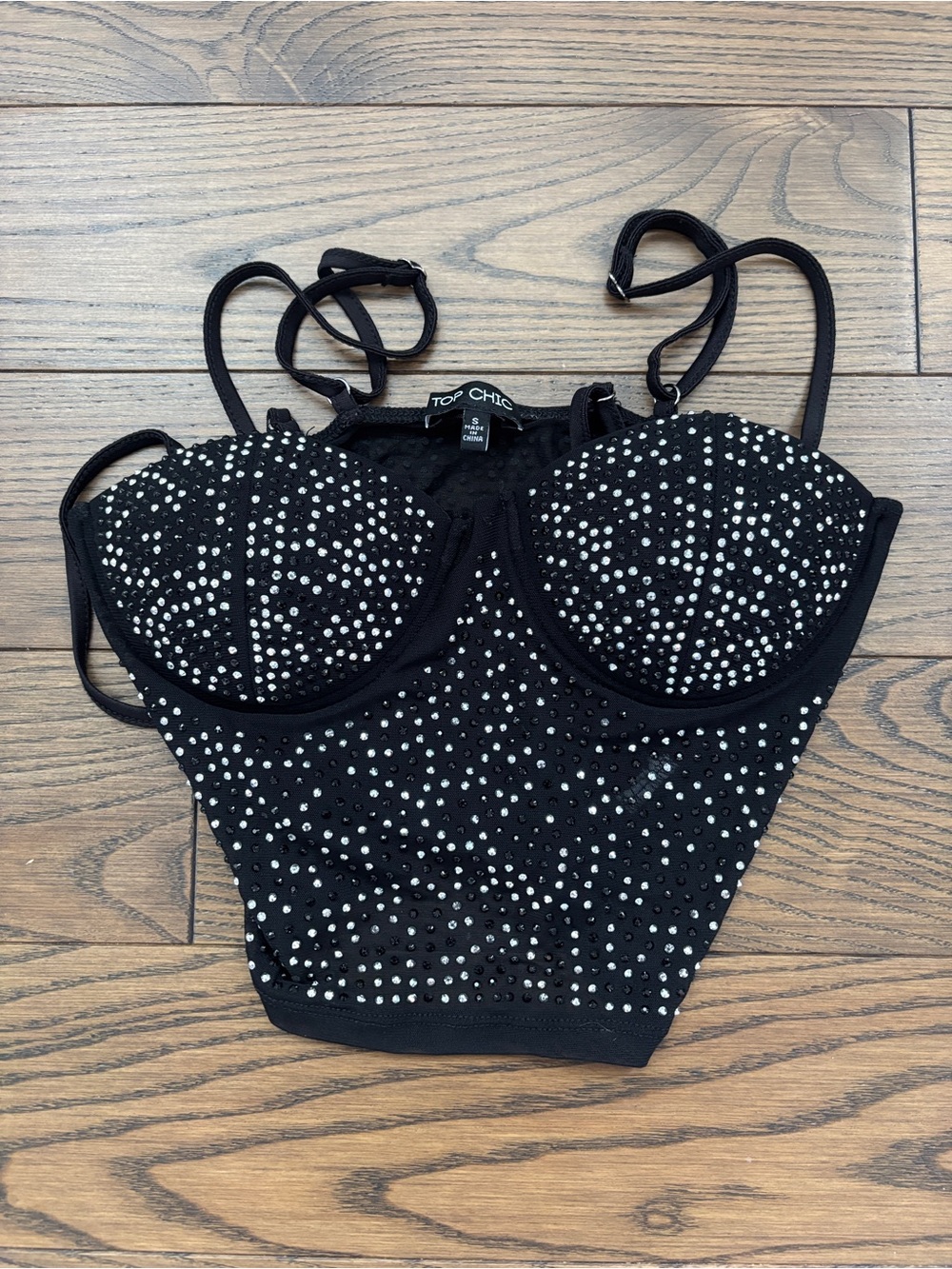 Black Rhinestone Bustier Camisole